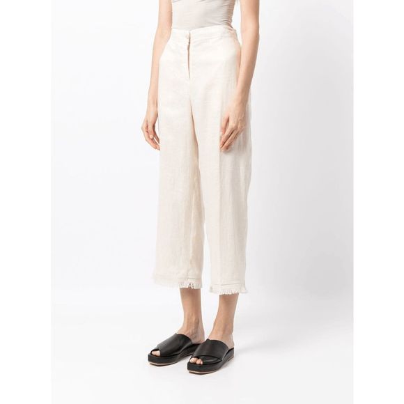 Theory Women's Embroidered Fringe Hem Linen Pants - Ecru 4